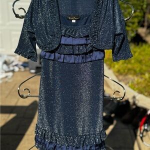 Sparkling Navy Hannah Banana Dress with Bolero Jacket Size 7